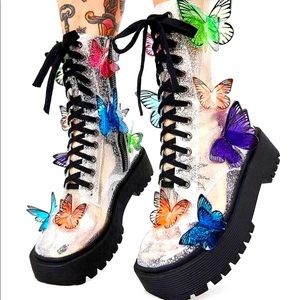 Club Exx by Dolls Kill Transparent Butterfly Boots